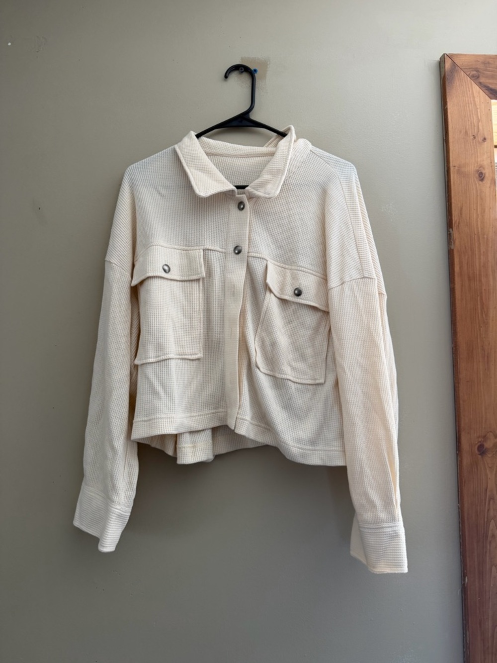 Waffle Texture Cream Utility Jacket